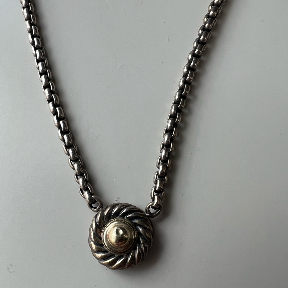 David Yurman Gold/Silver Box Chain Cookie Necklace